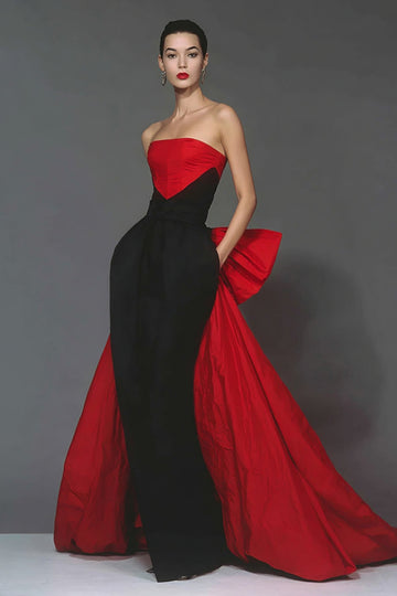 Strapless Black and Red Mermaid Formal Dress with Bow